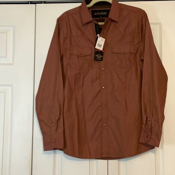 Platini Men’s Brick rust Button Down Shirt Medium New - Picture 1 of 6